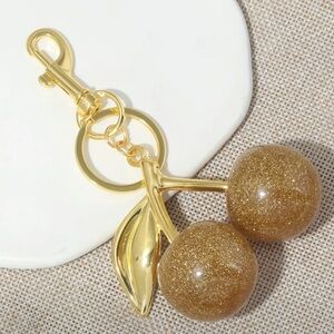 BIG Golden Glitter Cherry Keychain